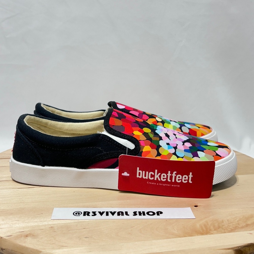 BucketFeet Adult Unisex Multicolor Canvas Slip On Sneakers NWT- W9 & M7.5 - Picture 4 of 11